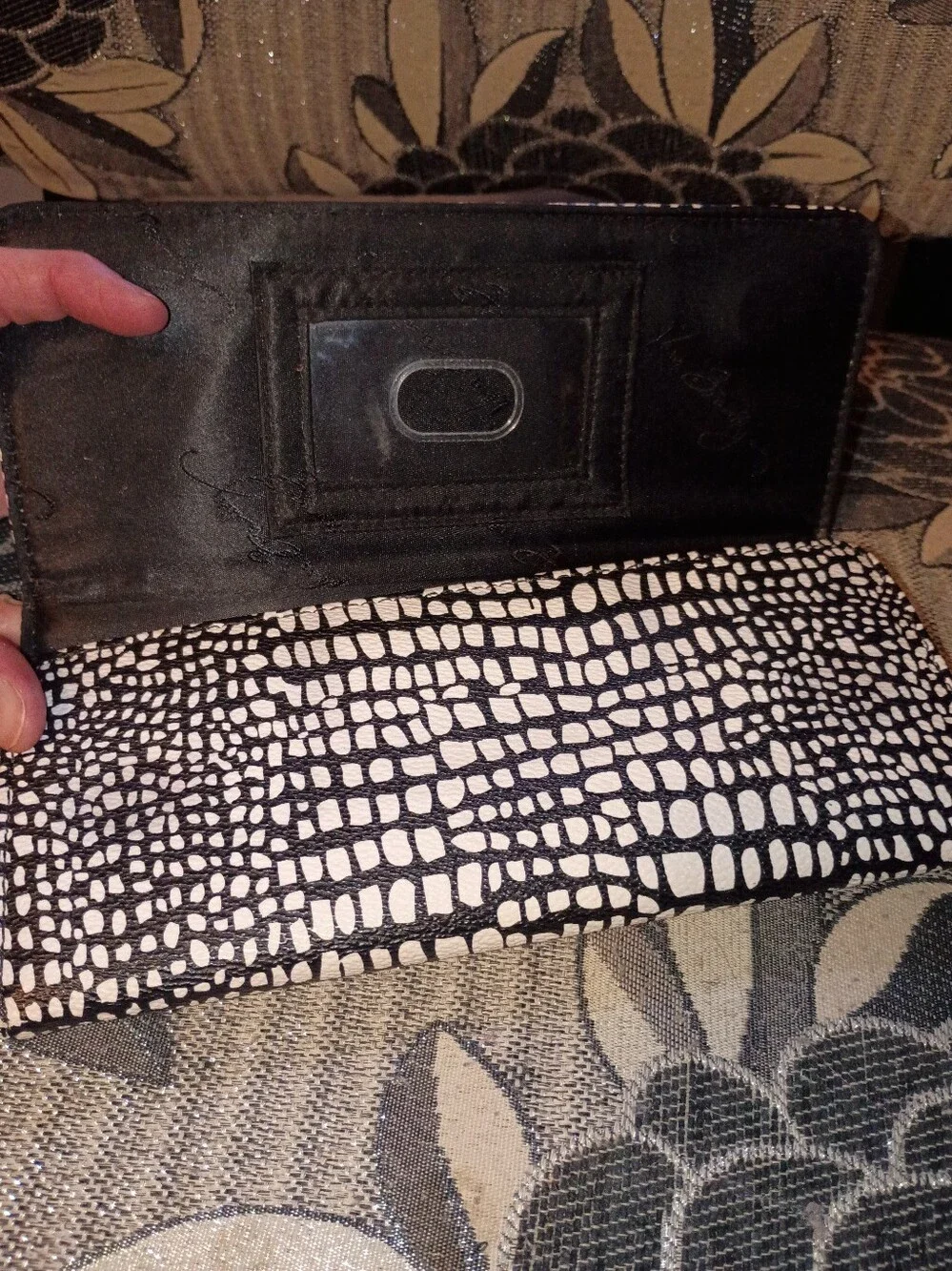 EUC Vera Bradley Black & White Faux Leather Trifold Animal Print Wallet